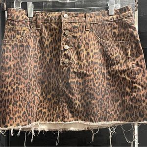 GUESS Leopard Print Denim Mini Skirt - GUESS Originals Collection